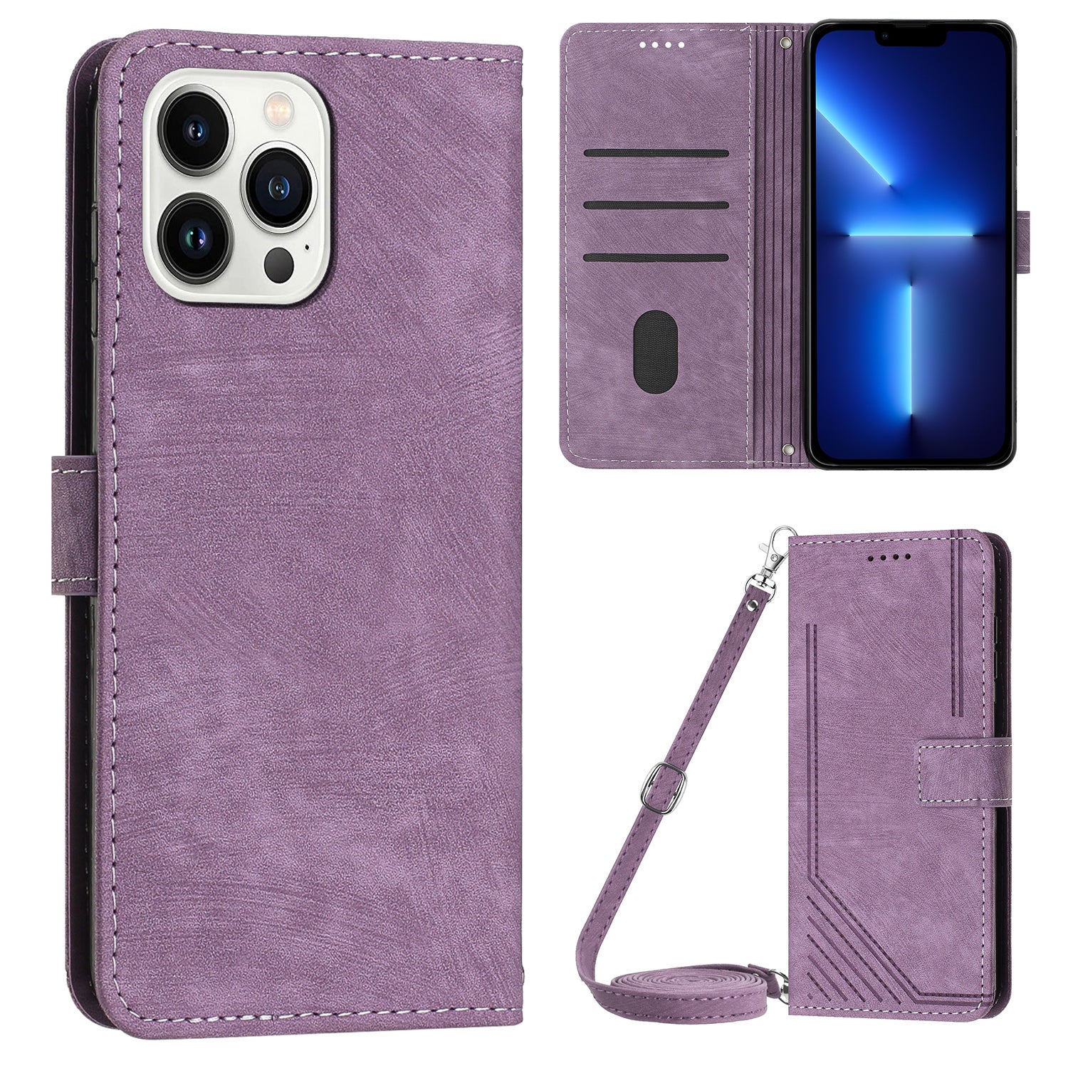 For iPhone 13 Pro 6.1 inch PU Leather Skin-touch Phone Case Lines Imprinted Wallet Stand Flip Cover For iPhone 13 Pro 6.1 inch PU Leather Skin-touch Phone Case Lines Imprinted Wallet Stand Flip Cover